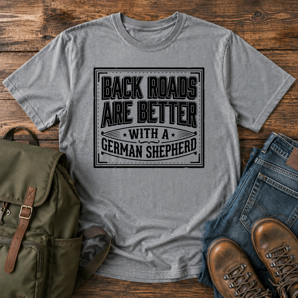 German Shepherd back roads slogan t-shirt design
