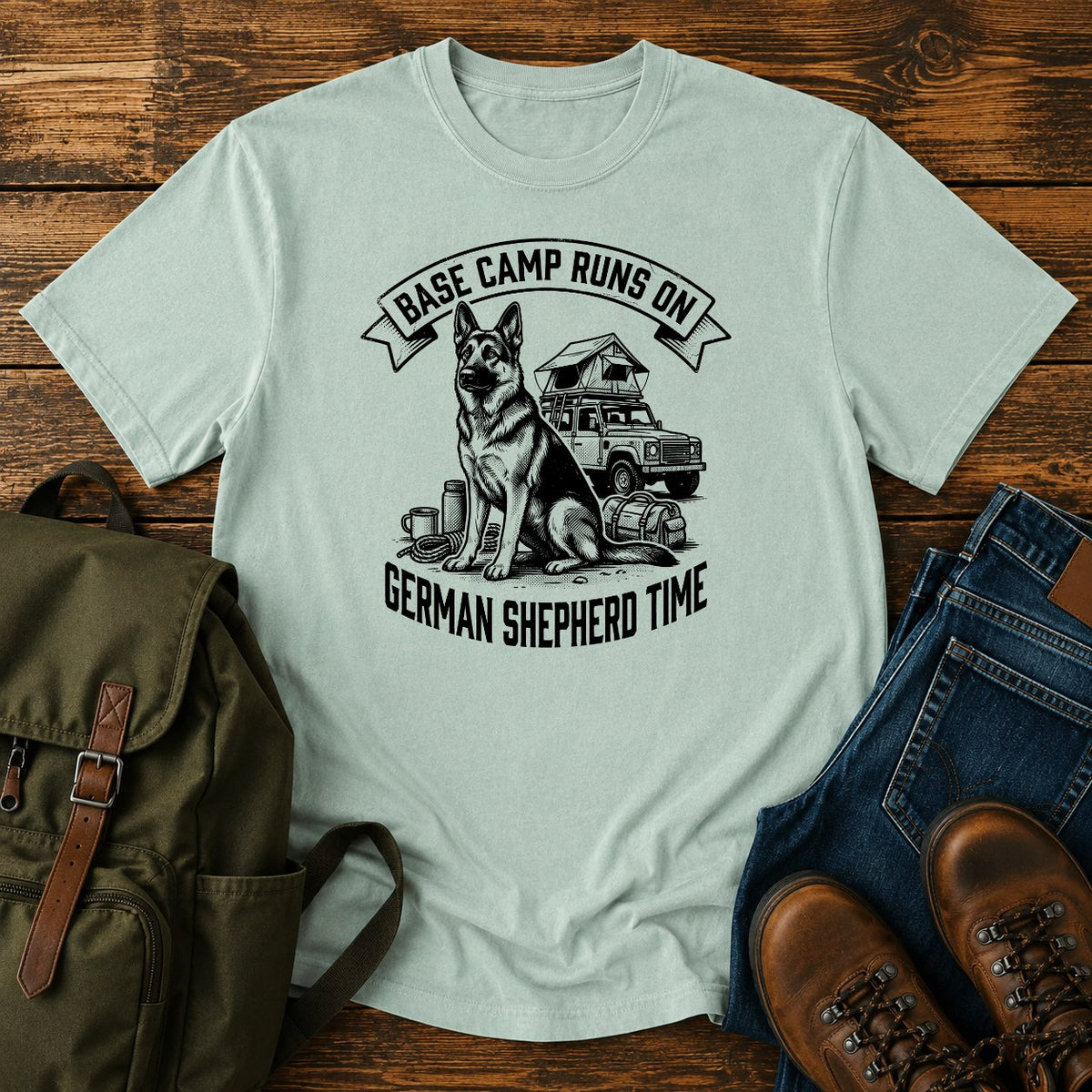 German Shepherd base camp slogan t-shirt design
