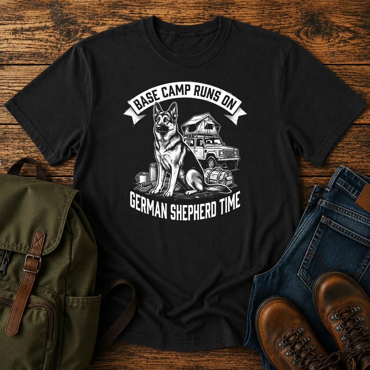 German Shepherd base camp slogan t-shirt design