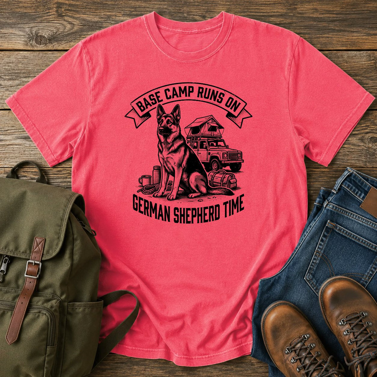 German Shepherd base camp slogan t-shirt design