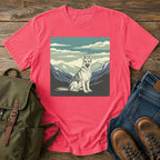 German Shepherd big sky hiking t-shirt design with mountain calm scene