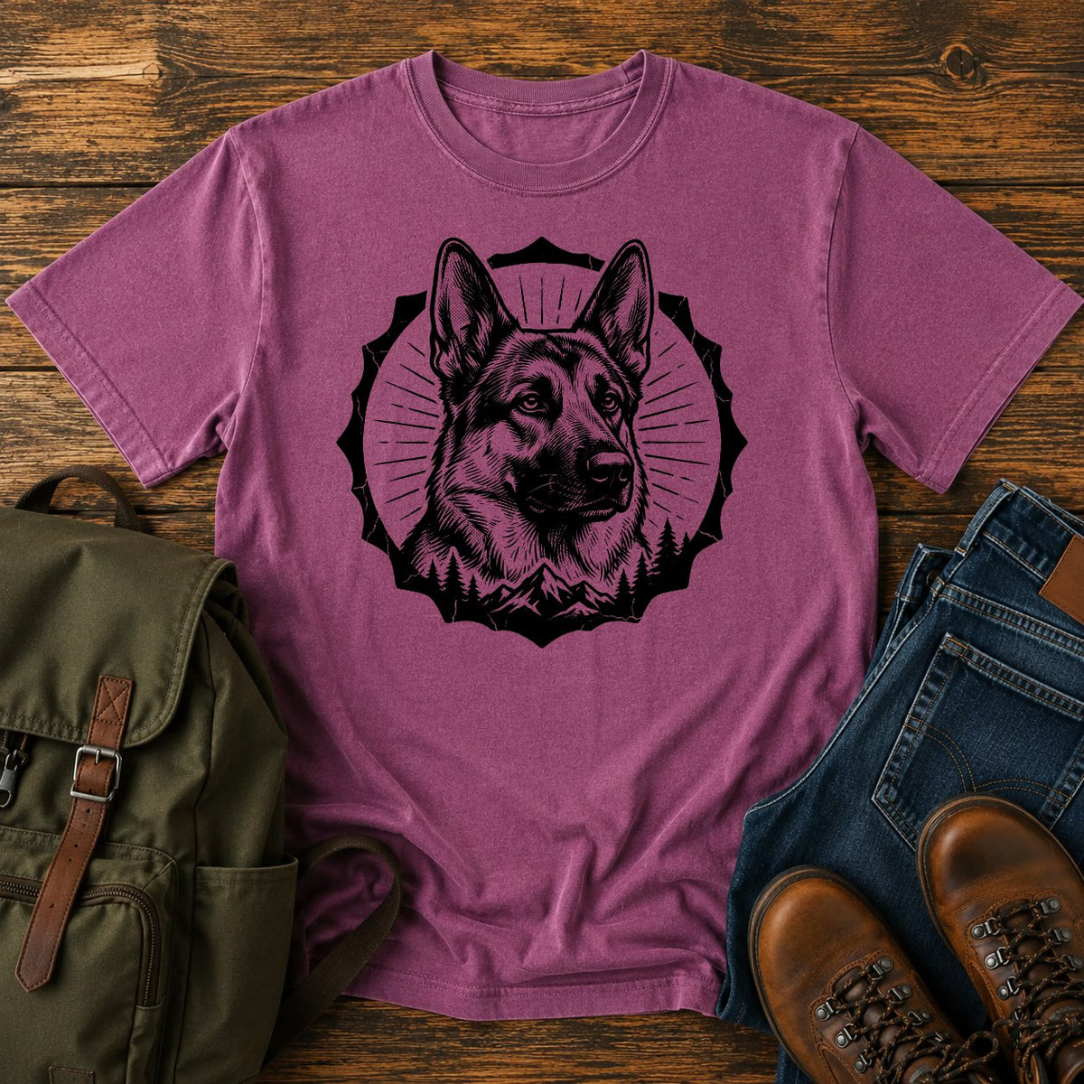 German Shepherd black and tan portrait emblem t-shirt design