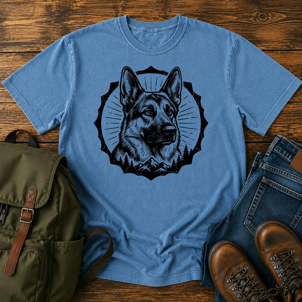 German Shepherd black and tan portrait emblem t-shirt design