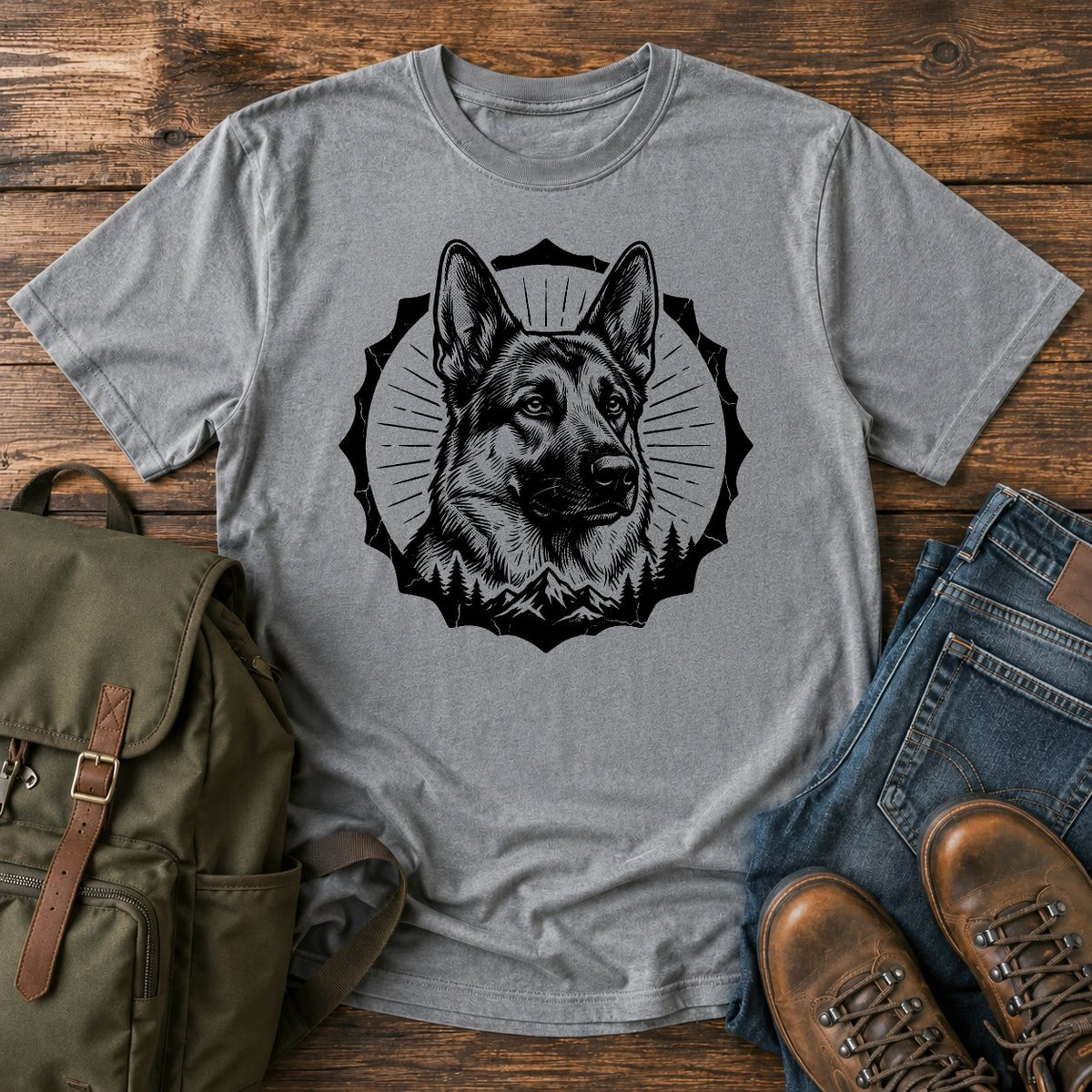 German Shepherd black and tan portrait emblem t-shirt design