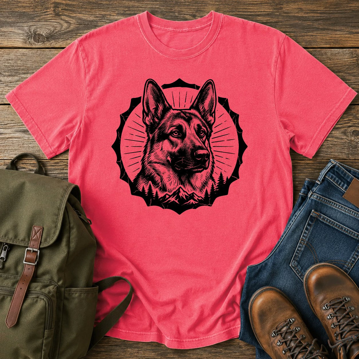 German Shepherd black and tan portrait emblem t-shirt design