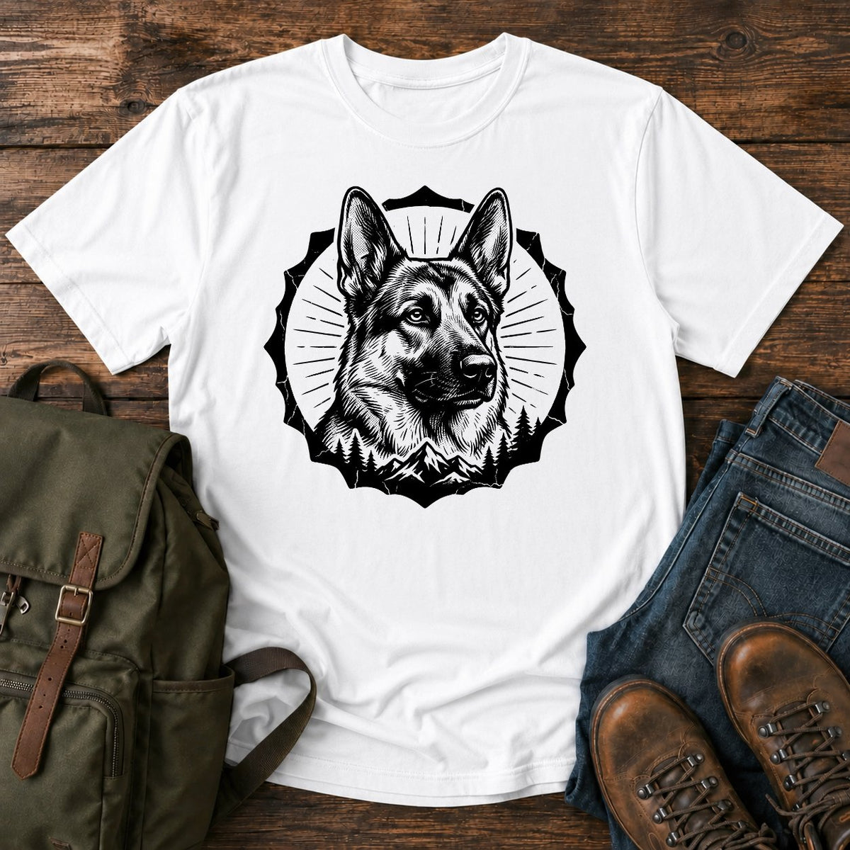 German Shepherd black and tan portrait emblem t-shirt design