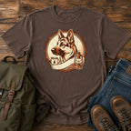 German Shepherd camp crest camping scene t-shirt design