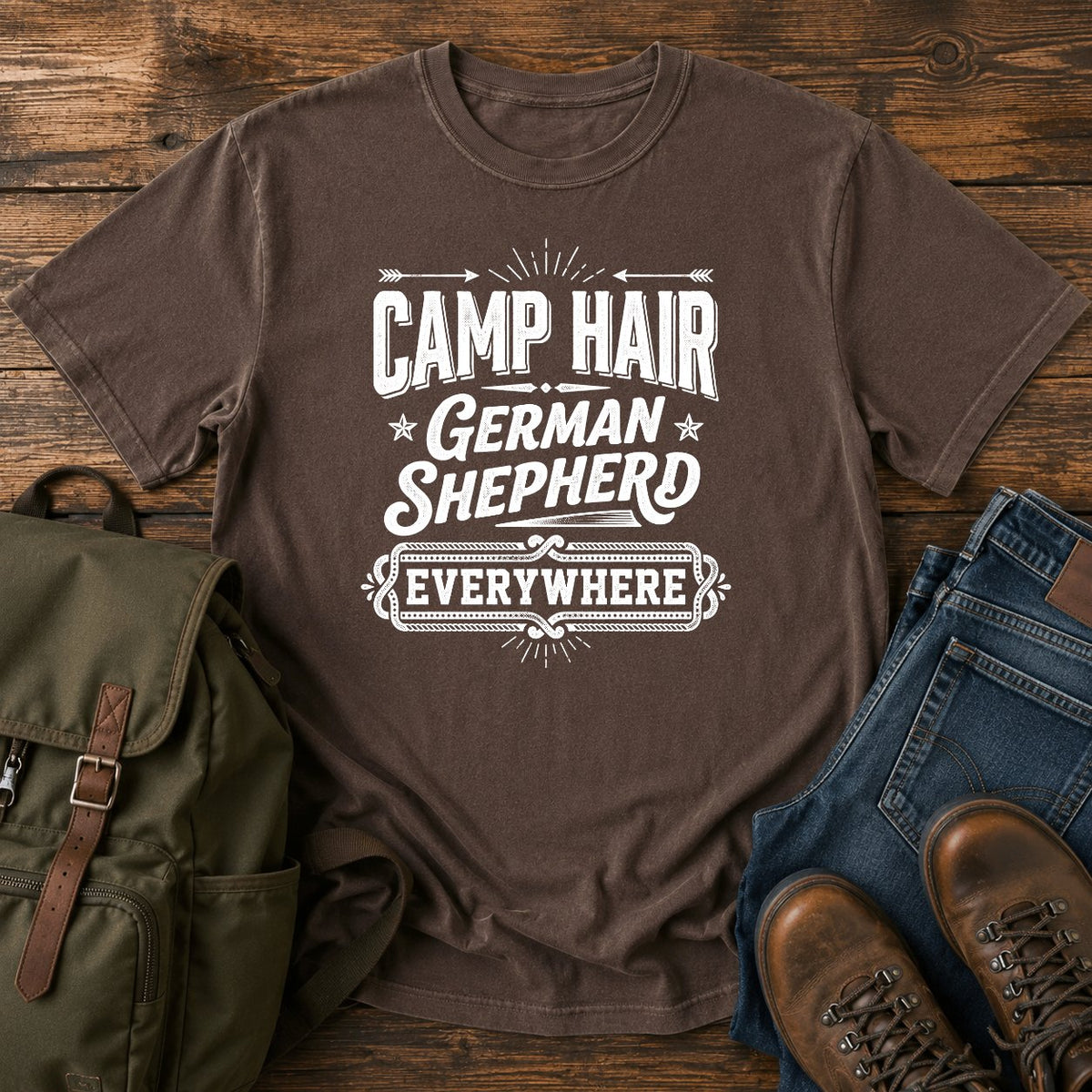 German Shepherd camp hair slogan t-shirt design