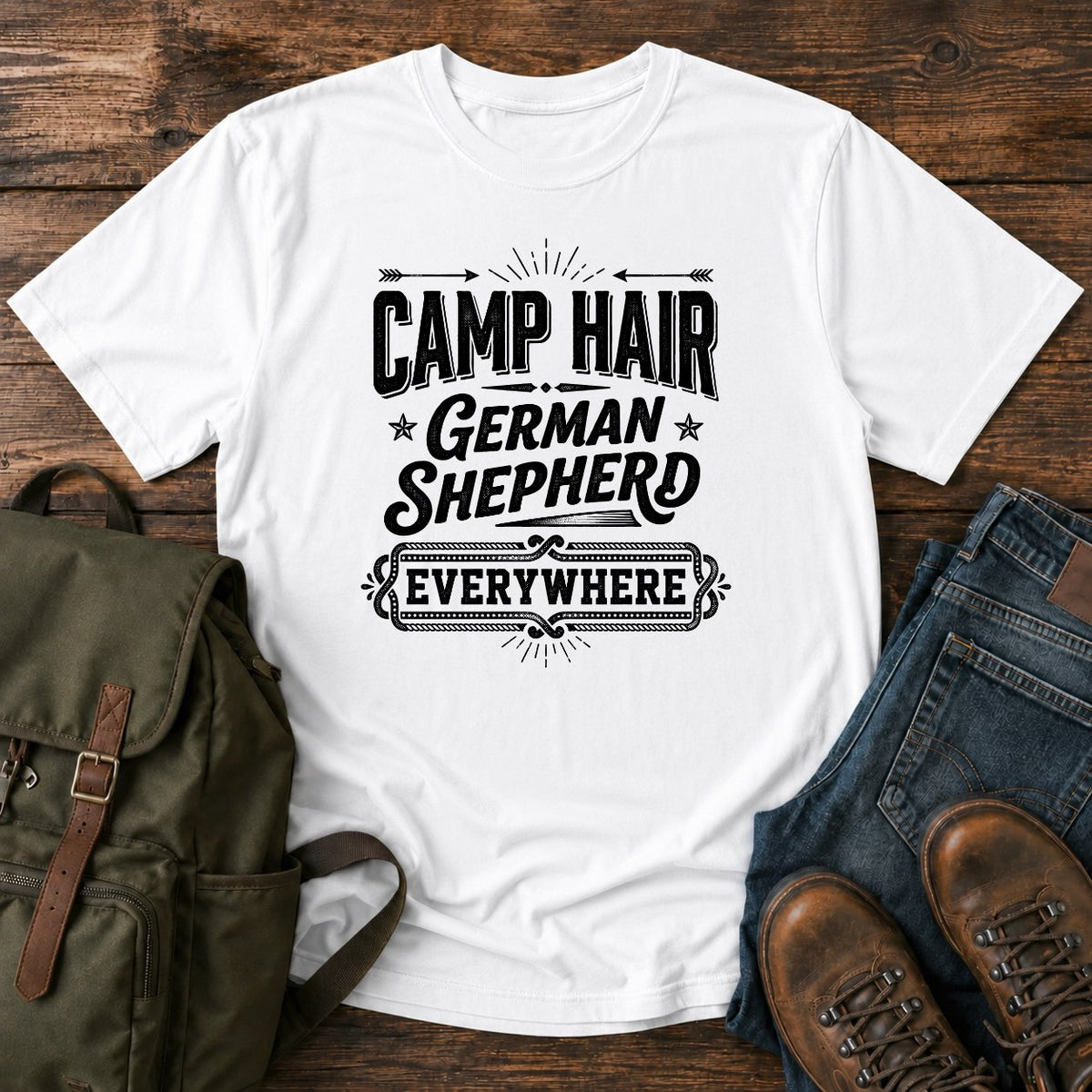 German Shepherd camp hair slogan t-shirt design