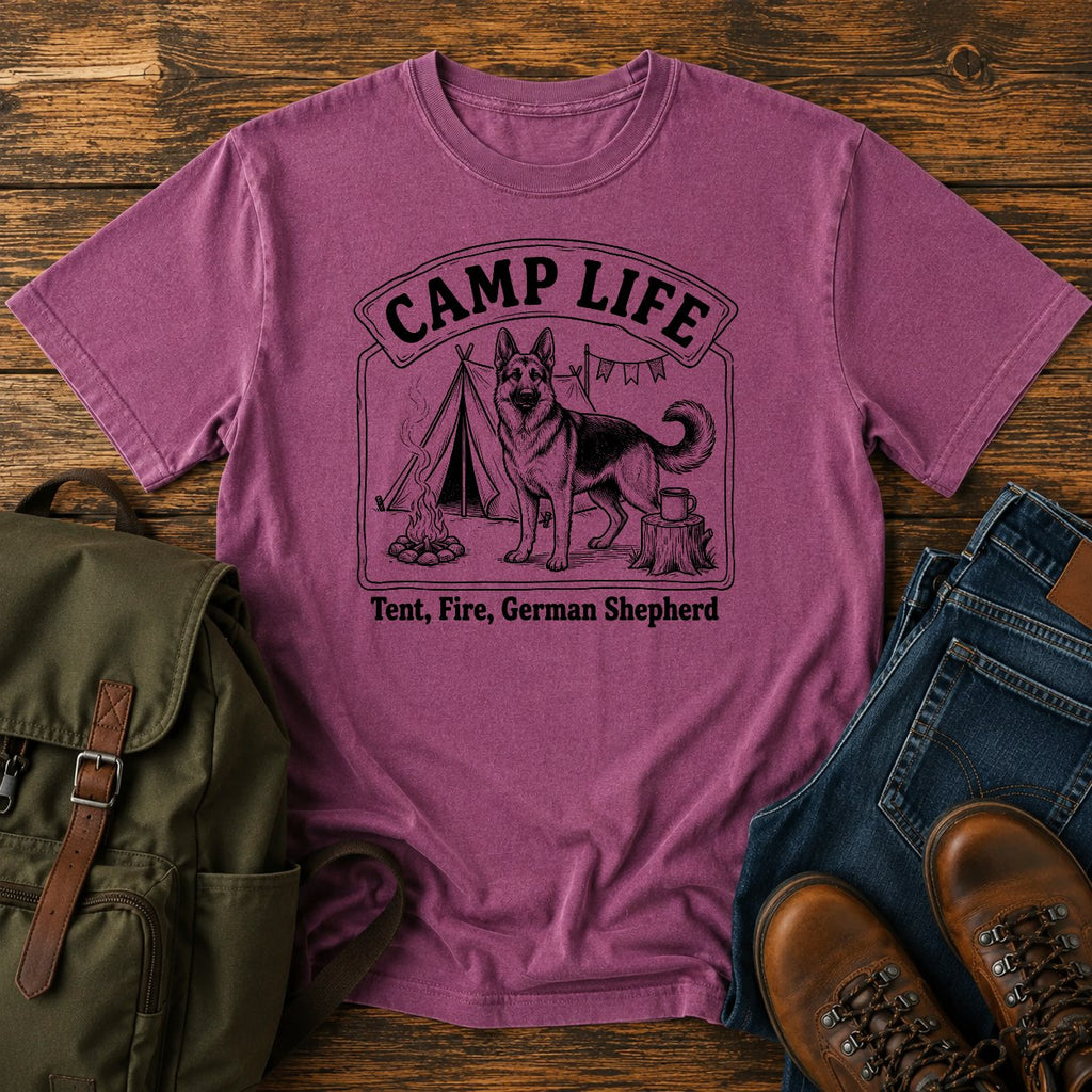 German Shepherd camp life slogan t-shirt design