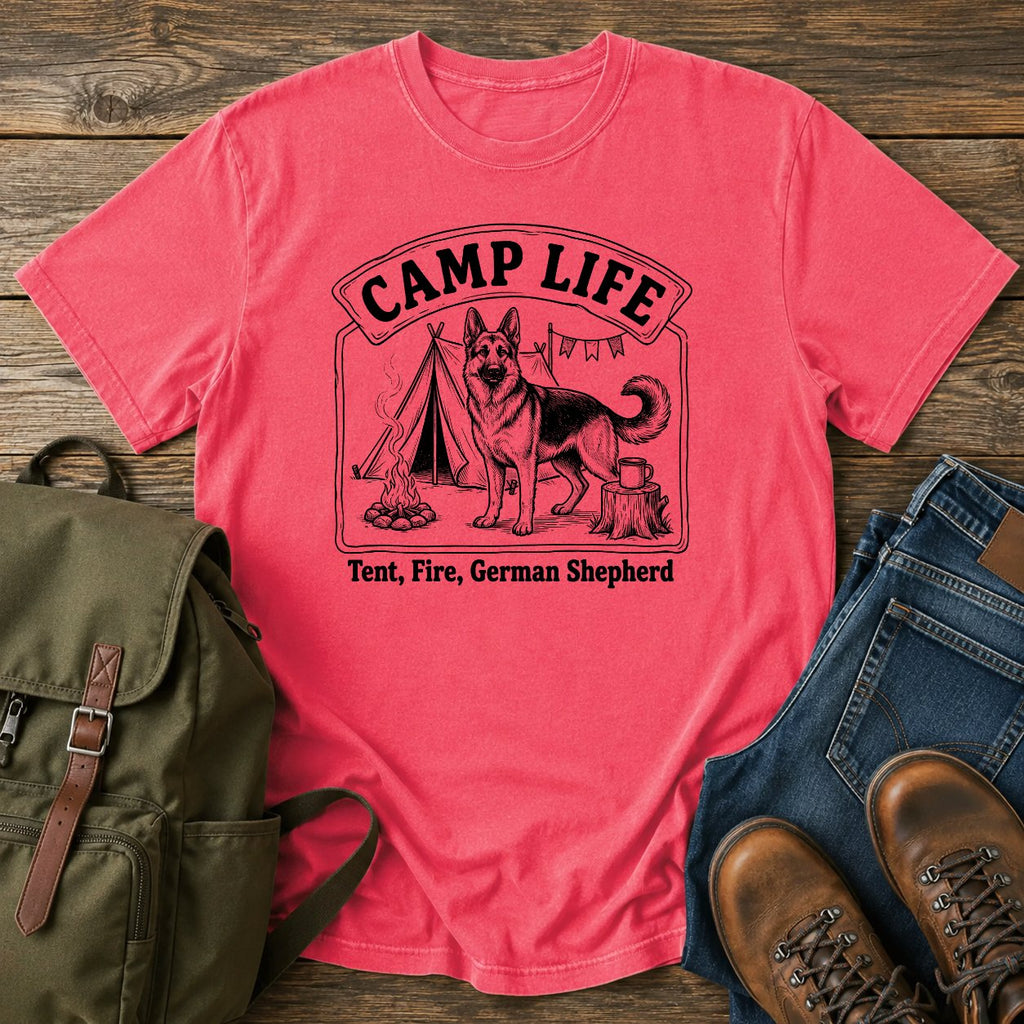 German Shepherd camp life slogan t-shirt design