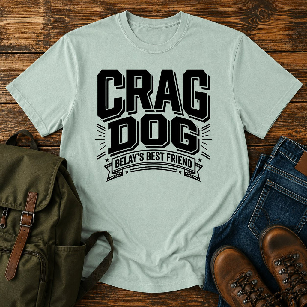 German Shepherd crag dog climbing typography t-shirt design with belay badge lettering