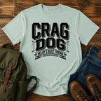 German Shepherd crag dog climbing typography t-shirt design with belay badge lettering