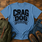 German Shepherd crag dog climbing typography t-shirt design with belay badge lettering