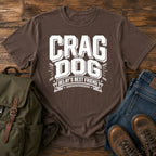 German Shepherd crag dog climbing typography t-shirt design with belay badge lettering