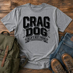 German Shepherd crag dog climbing typography t-shirt design with belay badge lettering