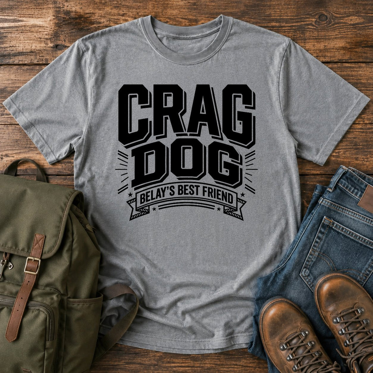 German Shepherd crag dog climbing typography t-shirt design with belay badge lettering