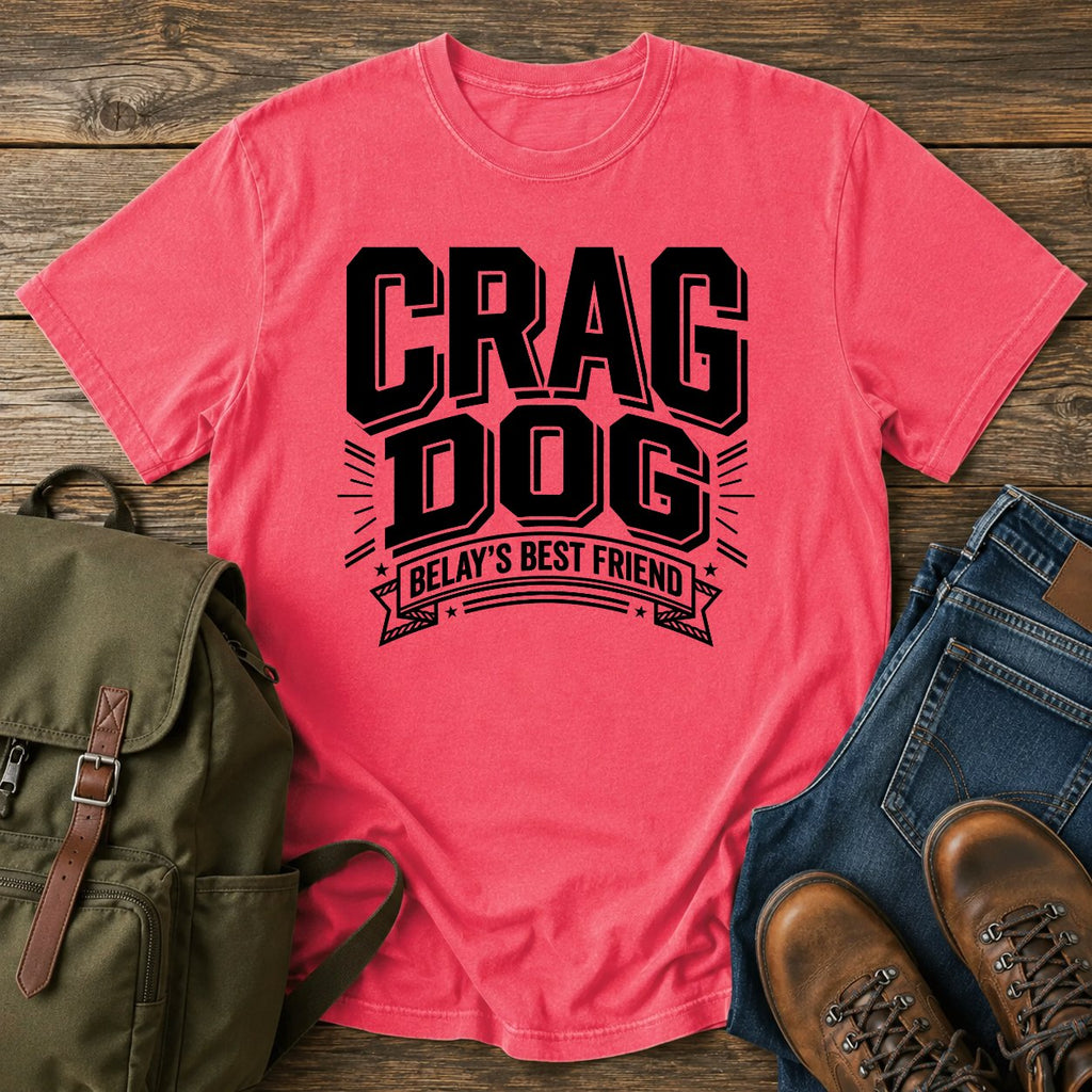 German Shepherd crag dog climbing typography t-shirt design with belay badge lettering