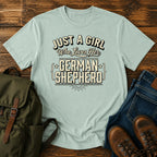German Shepherd dog mom text t-shirt with hand-lettered script on a vintage-dyed tee