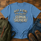 German Shepherd dog mom text t-shirt with hand-lettered script on a vintage-dyed tee