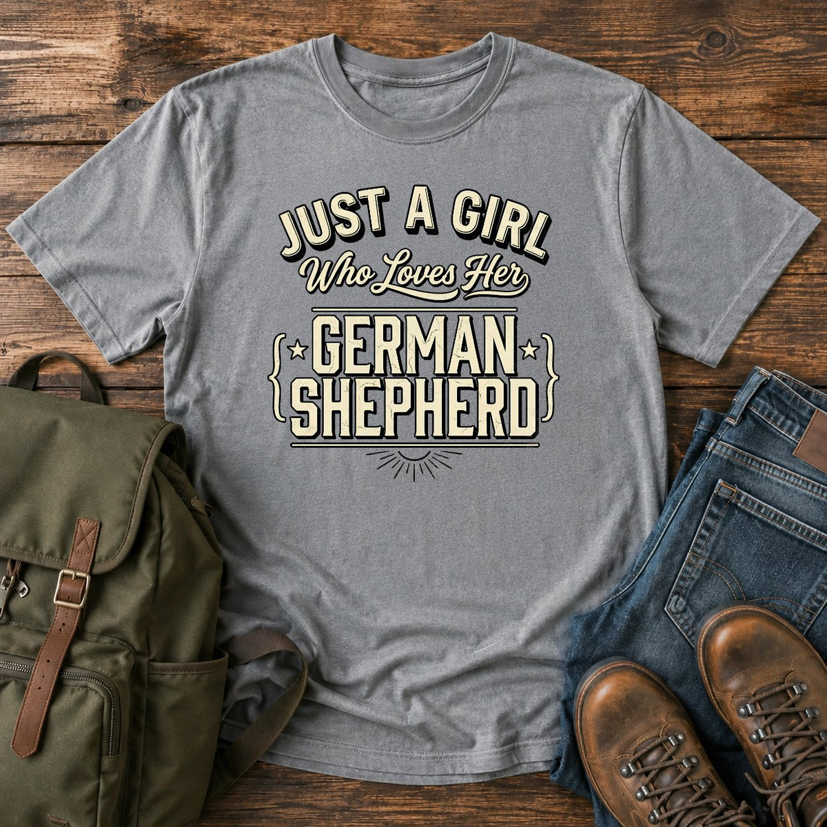 German Shepherd dog mom text t-shirt with hand-lettered script on a vintage-dyed tee