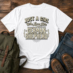 German Shepherd dog mom text t-shirt with hand-lettered script on a vintage-dyed tee