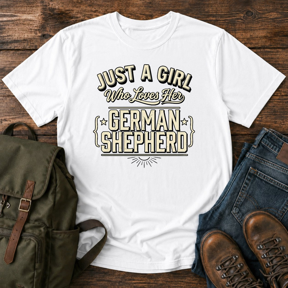 German Shepherd dog mom text t-shirt with hand-lettered script on a vintage-dyed tee