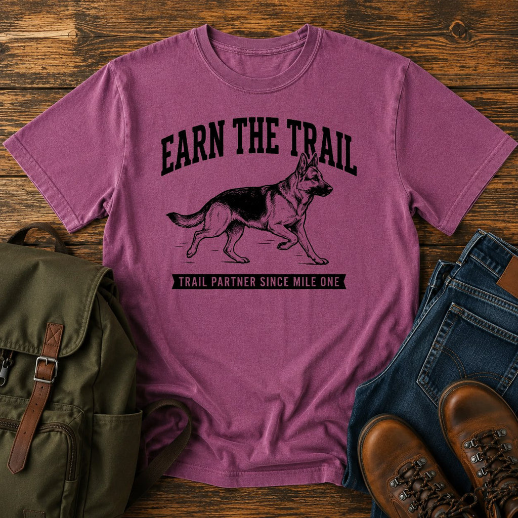 German Shepherd earn the trail trail running dog on a t-shirt design