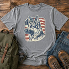 German Shepherd patriotic flag field t-shirt design with vintage portrait artwork