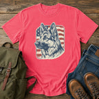 German Shepherd patriotic flag field t-shirt design with vintage portrait artwork