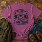 German Shepherd patriotic fireworks t-shirt design with Freedom Fireworks slogan