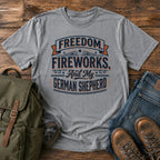 German Shepherd patriotic fireworks t-shirt design with Freedom Fireworks slogan