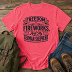 German Shepherd patriotic fireworks t-shirt design with Freedom Fireworks slogan