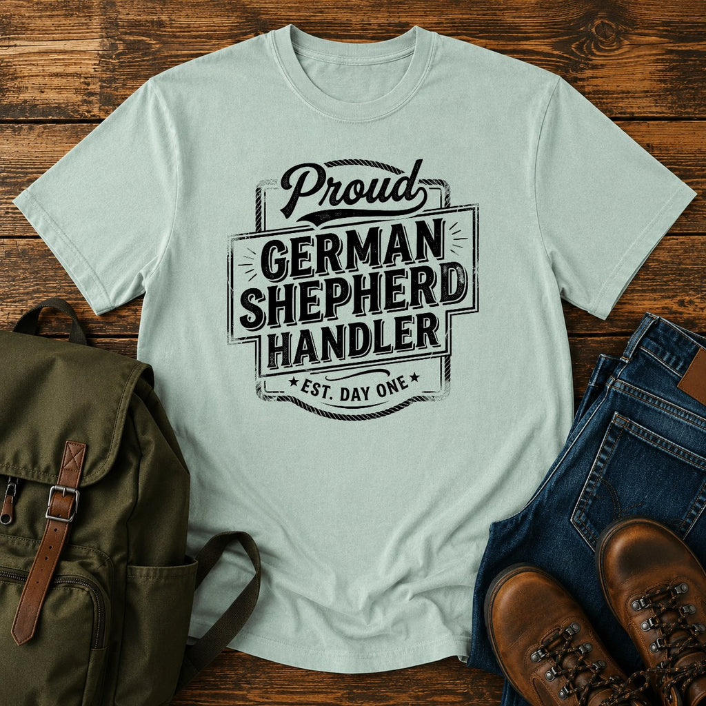 German Shepherd handler t-shirt design with bold retro text lettering