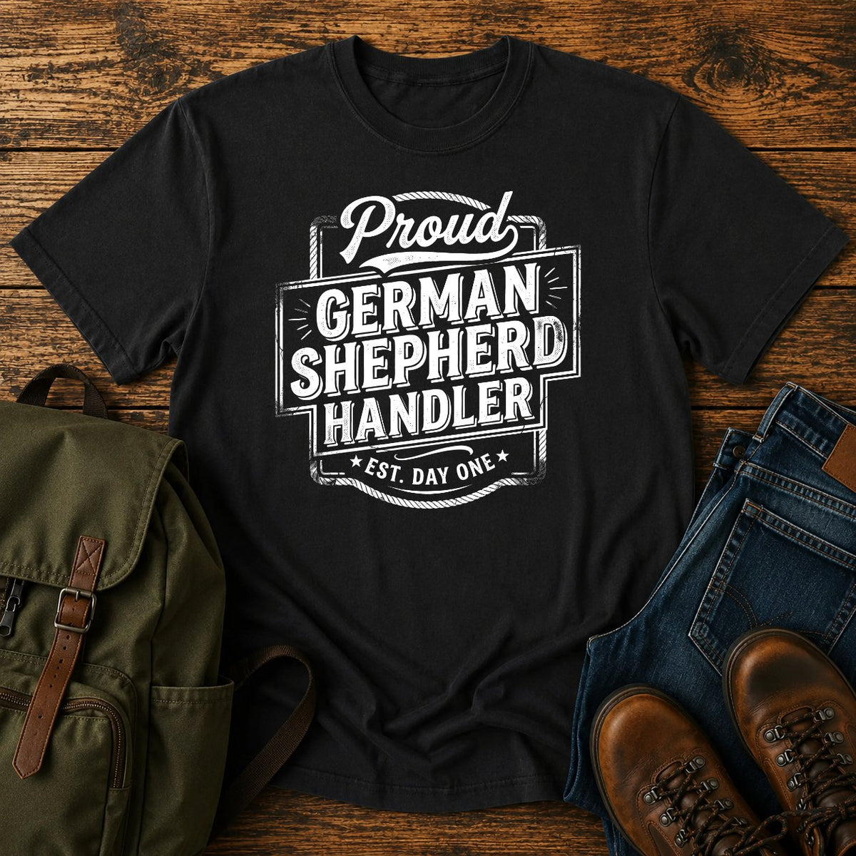 German Shepherd handler t-shirt design with bold retro text lettering