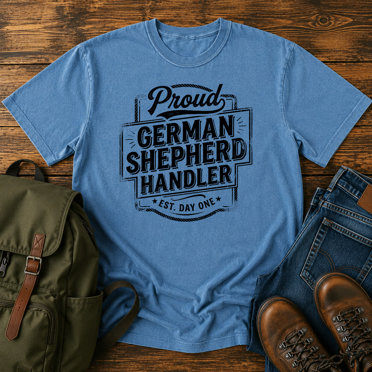 German Shepherd handler t-shirt design with bold retro text lettering