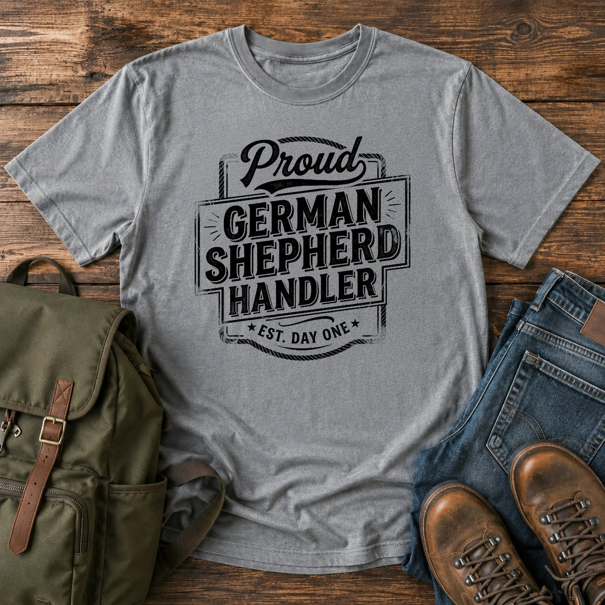German Shepherd handler t-shirt design with bold retro text lettering