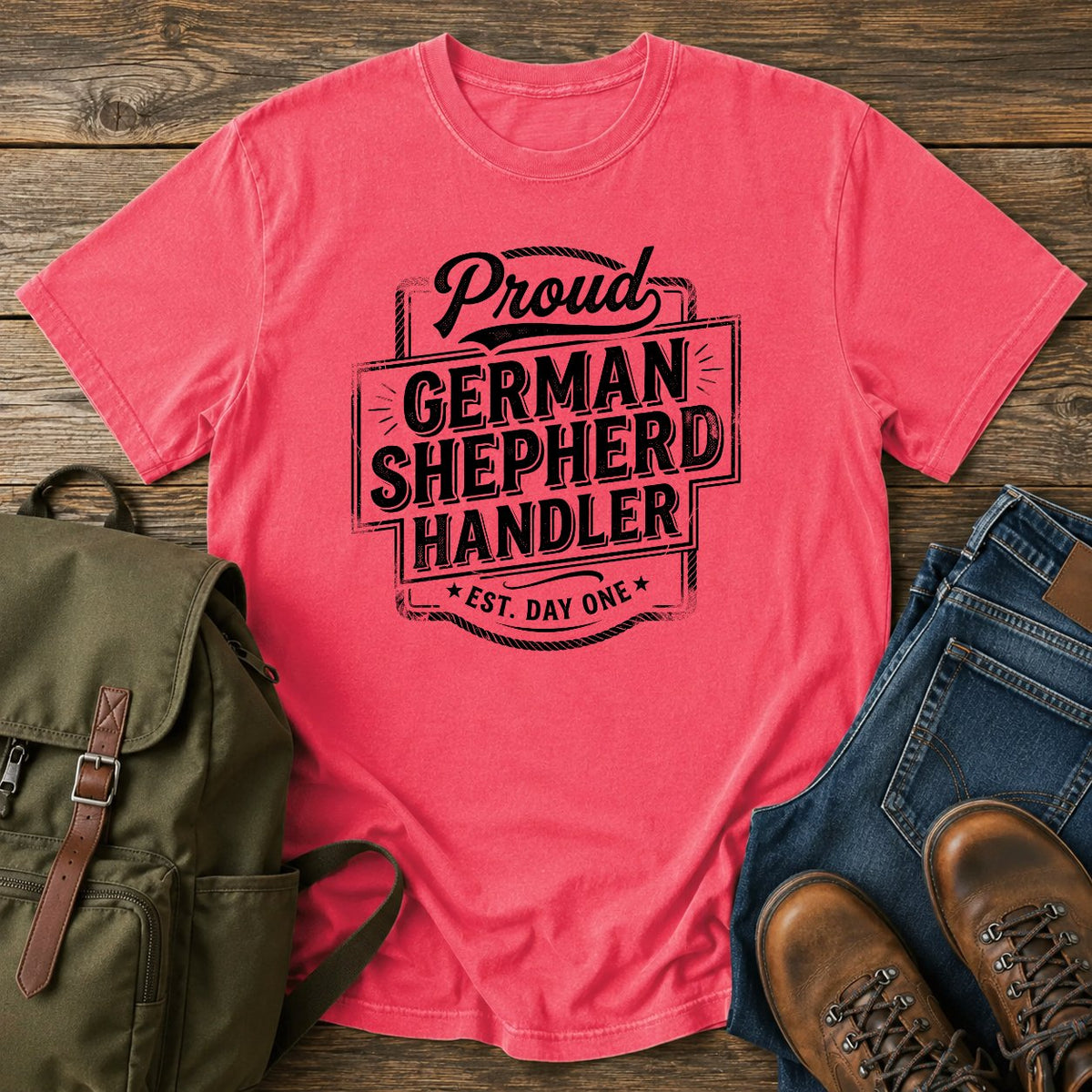 German Shepherd handler t-shirt design with bold retro text lettering