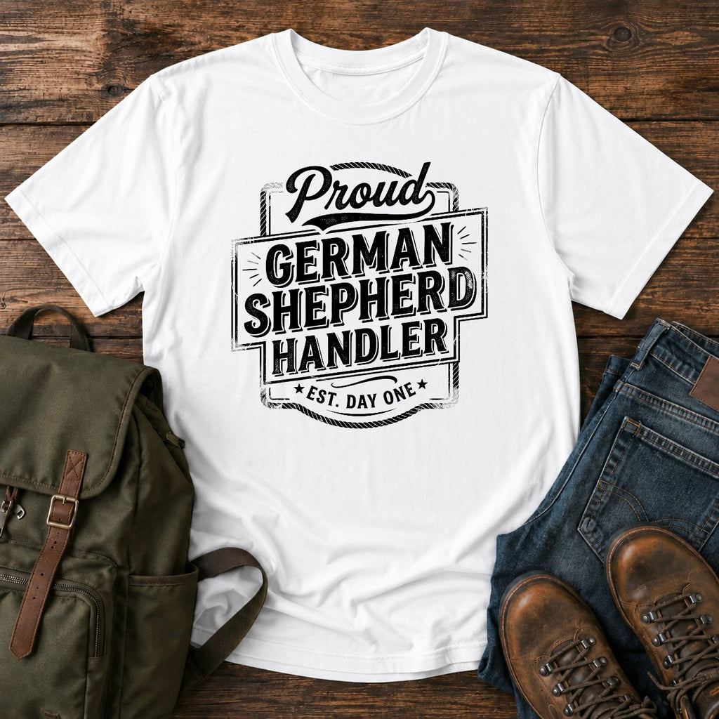 German Shepherd handler t-shirt design with bold retro text lettering