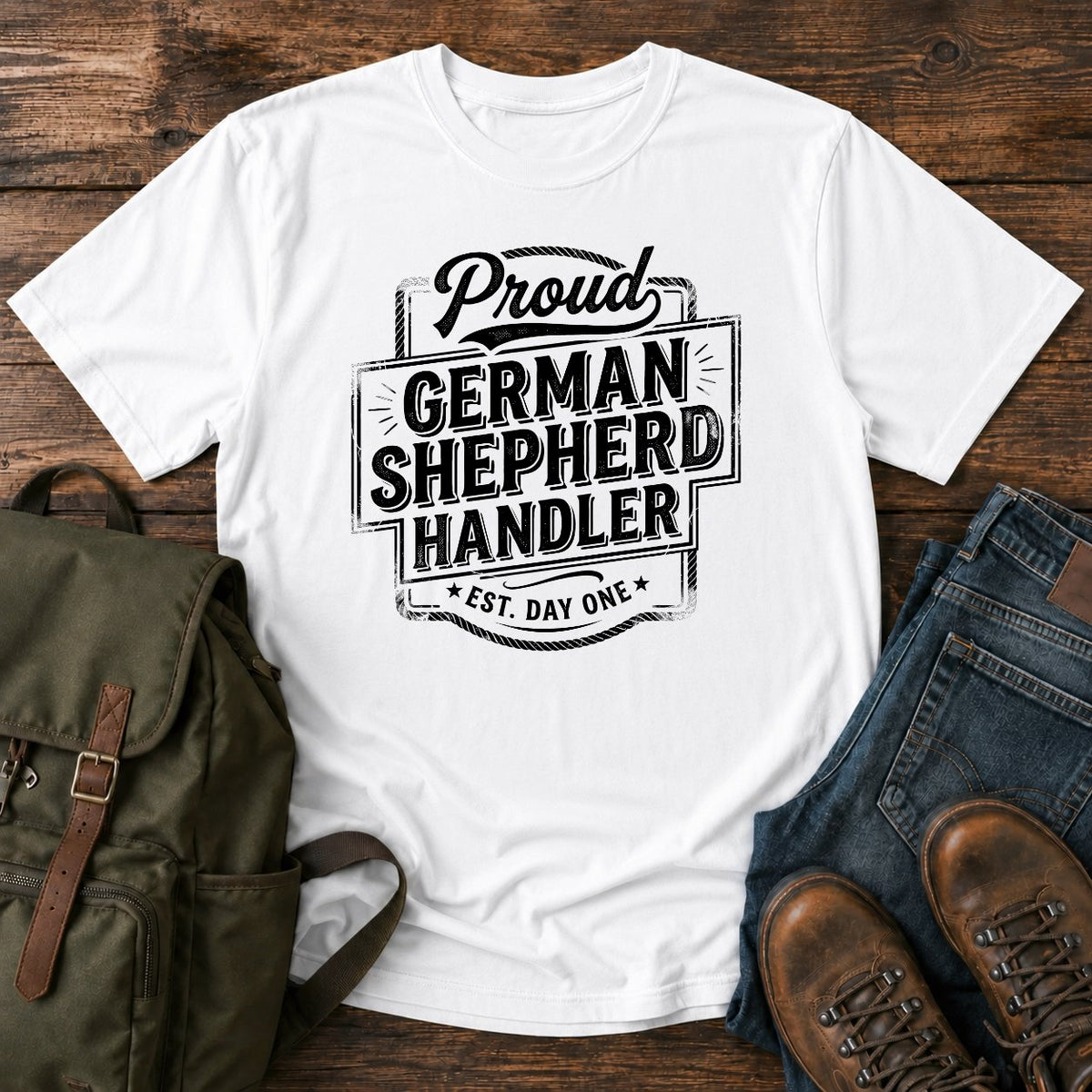 German Shepherd handler t-shirt design with bold retro text lettering