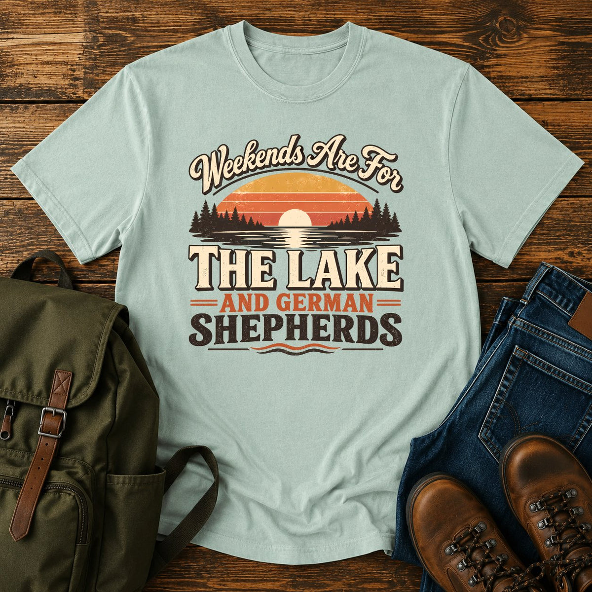 German Shepherd lake weekends paddling dog on a t-shirt design