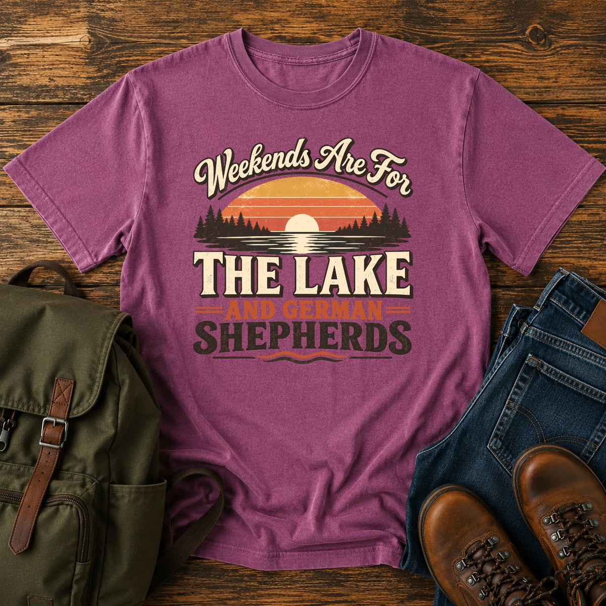 German Shepherd lake weekends paddling dog on a t-shirt design