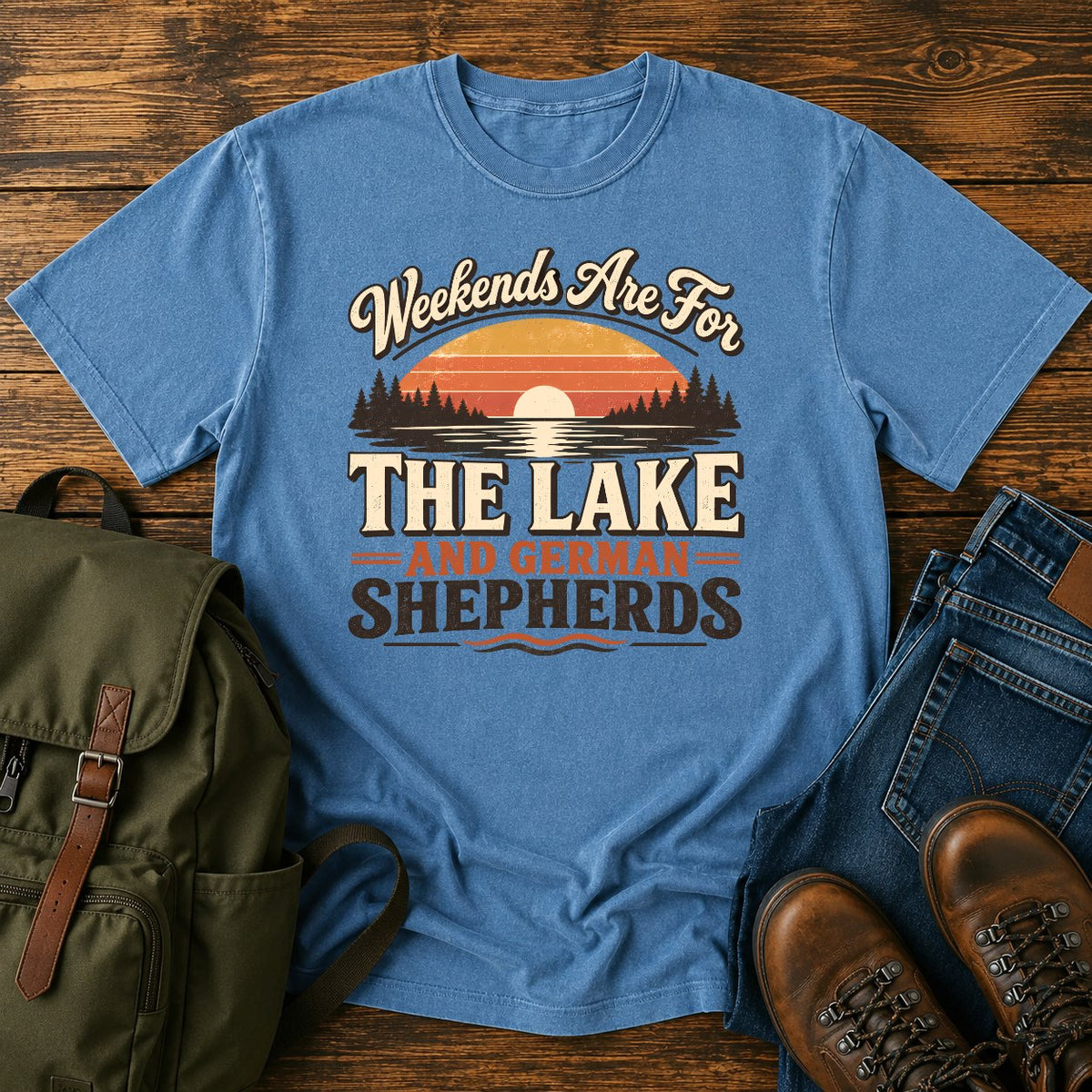 German Shepherd lake weekends paddling dog on a t-shirt design