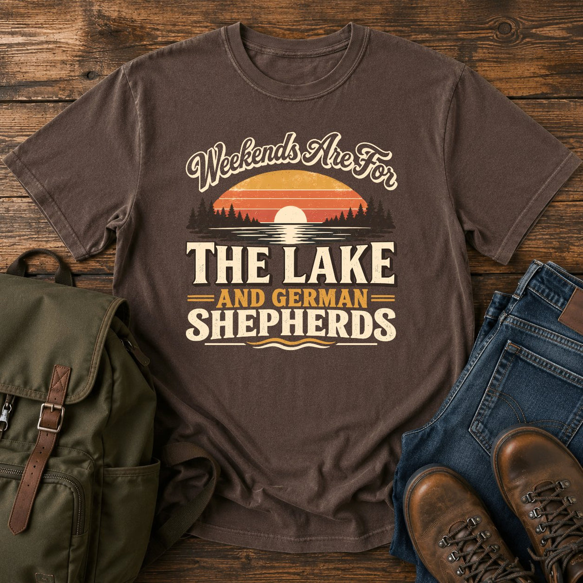 German Shepherd lake weekends paddling dog on a t-shirt design
