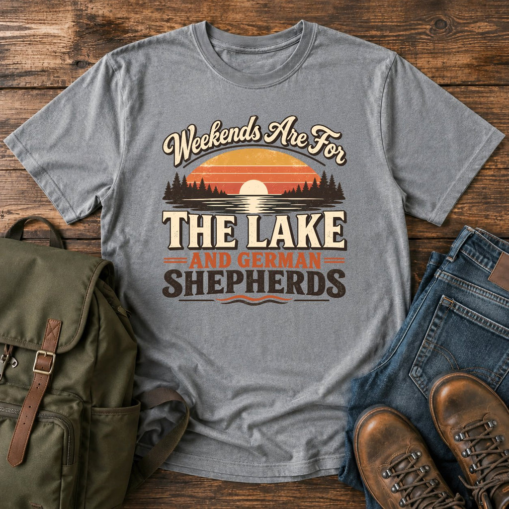 German Shepherd lake weekends paddling dog on a t-shirt design