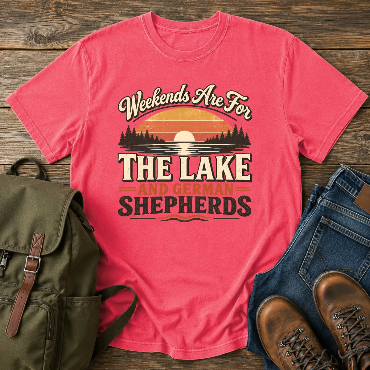 German Shepherd lake weekends paddling dog on a t-shirt design