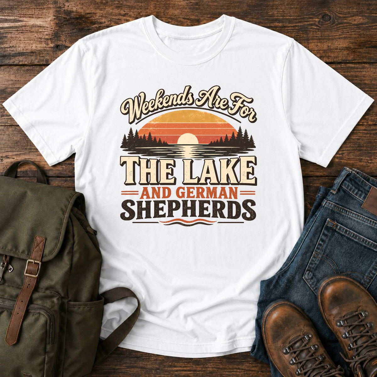 German Shepherd lake weekends paddling dog on a t-shirt design