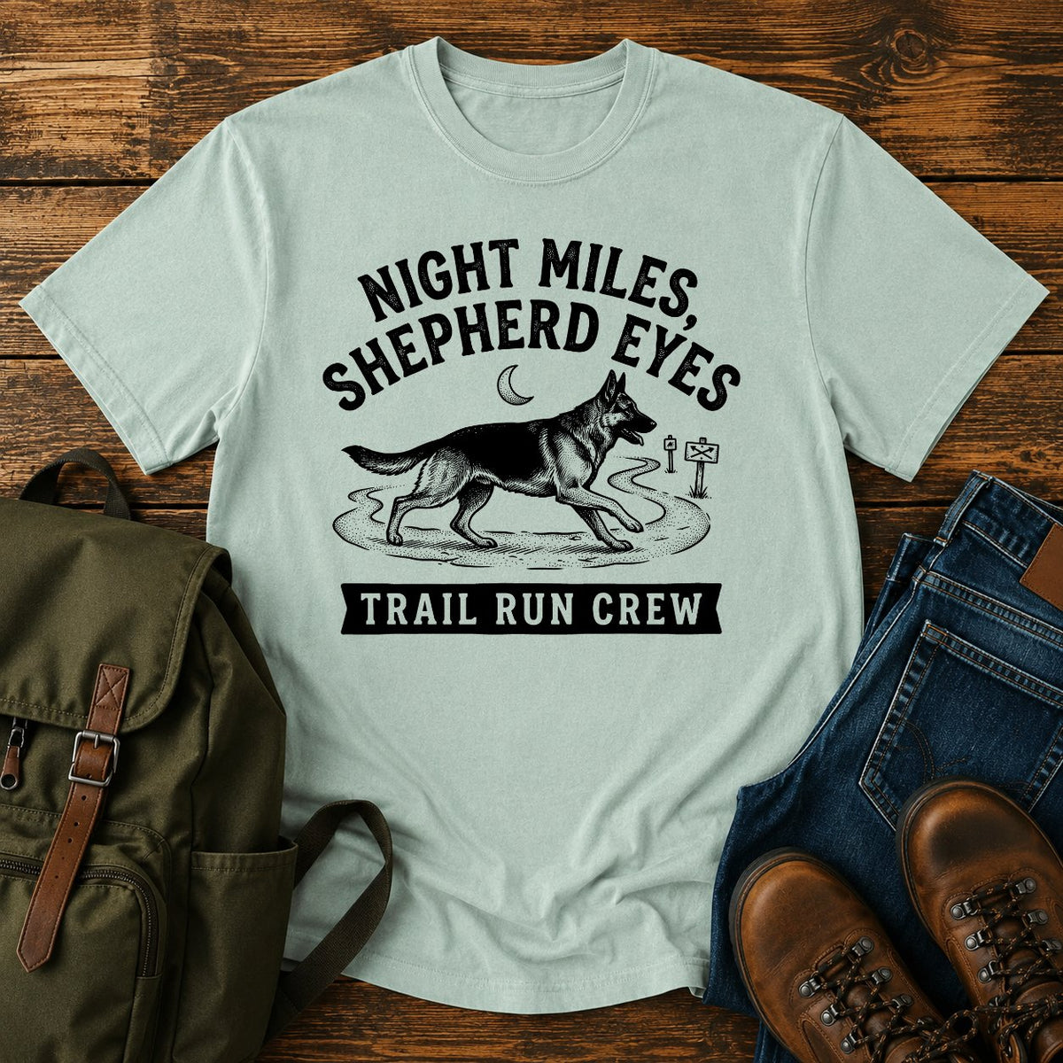 German Shepherd night miles trail running dog on a t-shirt design