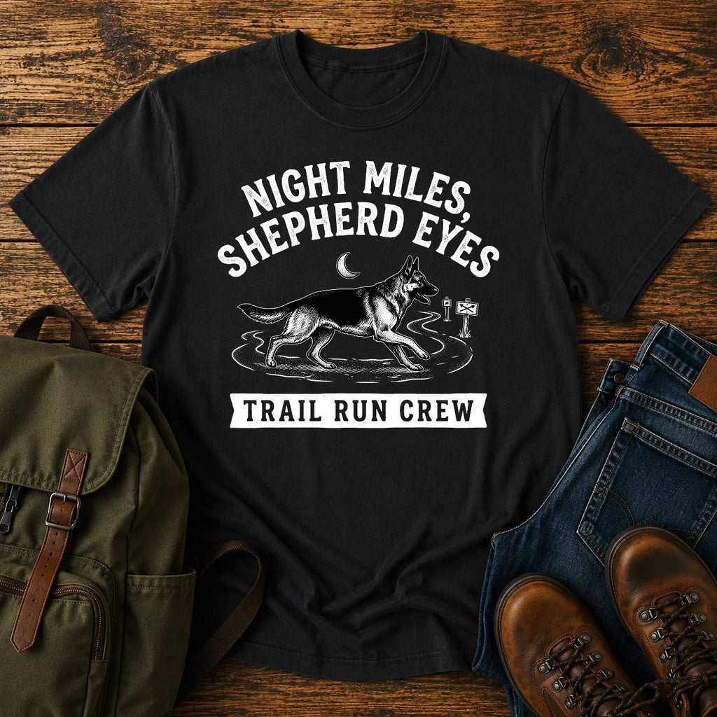 German Shepherd night miles trail running dog on a t-shirt design