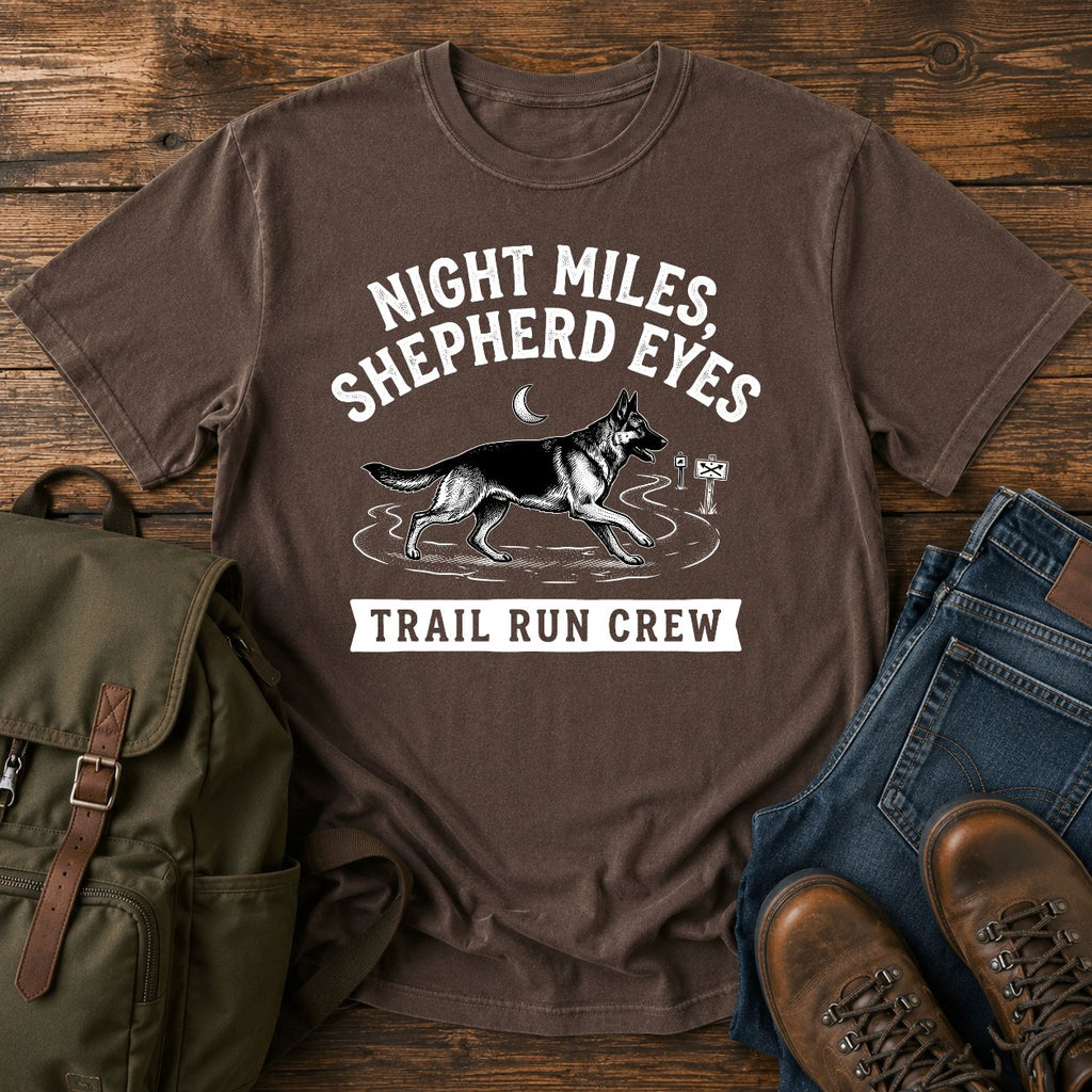 German Shepherd night miles trail running dog on a t-shirt design